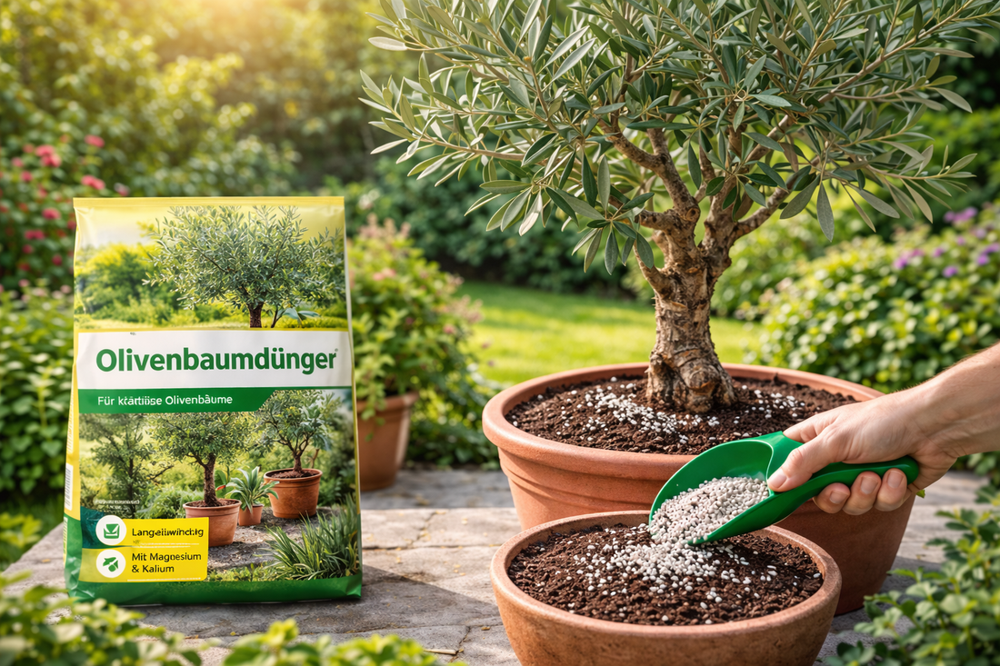 Olivenbaum düngen im Kübel mit Olivenbaumdünger für kräftiges Wachstum und gesunde mediterrane Pflanzen