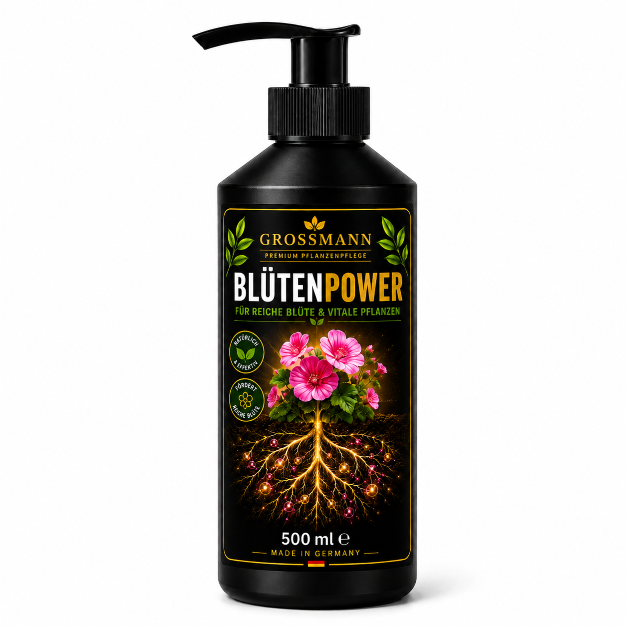 Blütenpower Flüssigdünger 500 ml – Organischer NK-Dünger 3,5 + 9,5 | GROSSMANN Pflanzenpflege