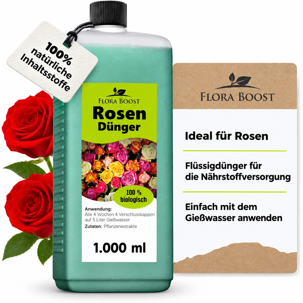 Rosen Dünger von Flora Boost für prächtige Blüten und gesunde Pflanzen