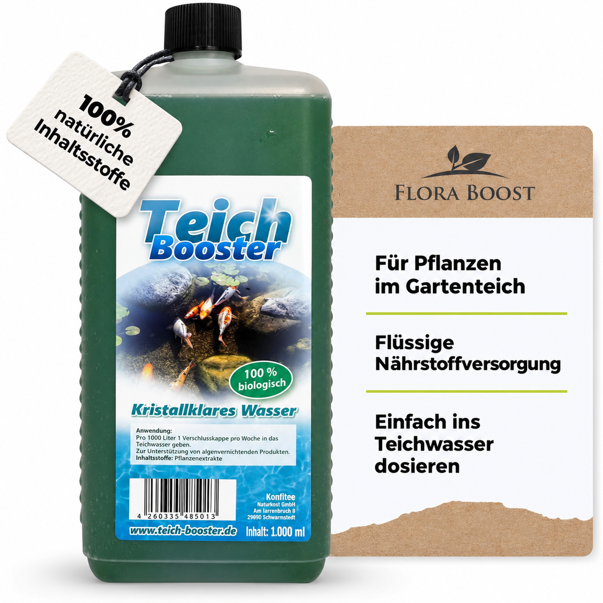 Flora Boost teichpflanzen 1.000 ml mit Halsanhänger und passenden Produktinformationen
