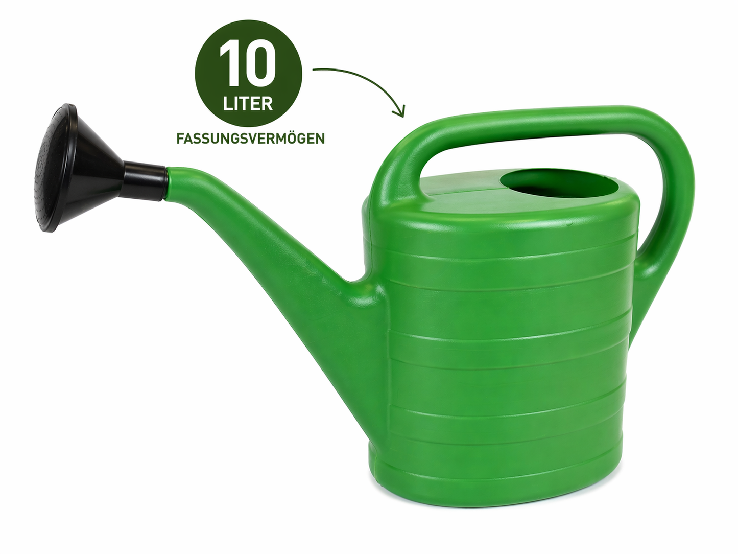 Gießkanne 10 Liter grün aus Kunststoff mit Brausekopf für Garten und Balkon