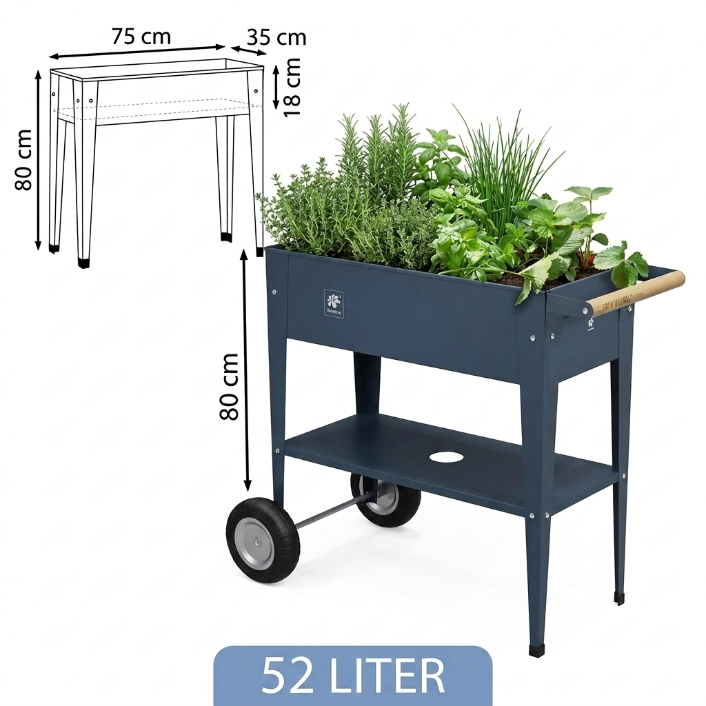 Herstera Urban Garden Trolley Hochbeet auf Rädern mit Maßen 75x35x80 cm und 52 Liter Volumen