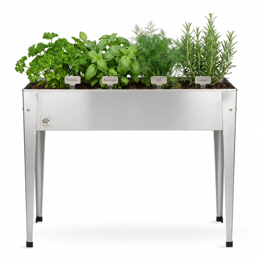 Herstera Hochbeet Metall Urban Grow Table für Balkon und Terrasse mit Kräutern