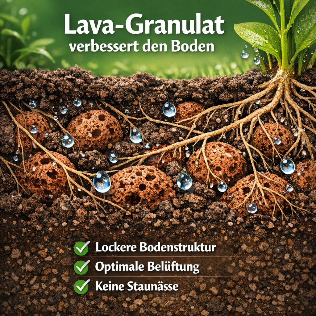 Lava Granulat verbessert Bodenstruktur und sorgt für optimale Wurzelbelüftung