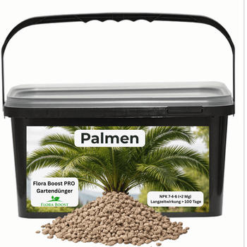 Palmen Dünger Flora Boost PRO | Optimaler Gartendünger NPK 7-4-6 (+2 Mg) für gesunde Palmen