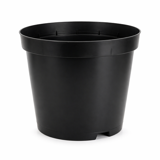 Pflanztopf aus Kunststoff schwarz freigestellt – Blumentopf für Garten, Balkon und Terrasse